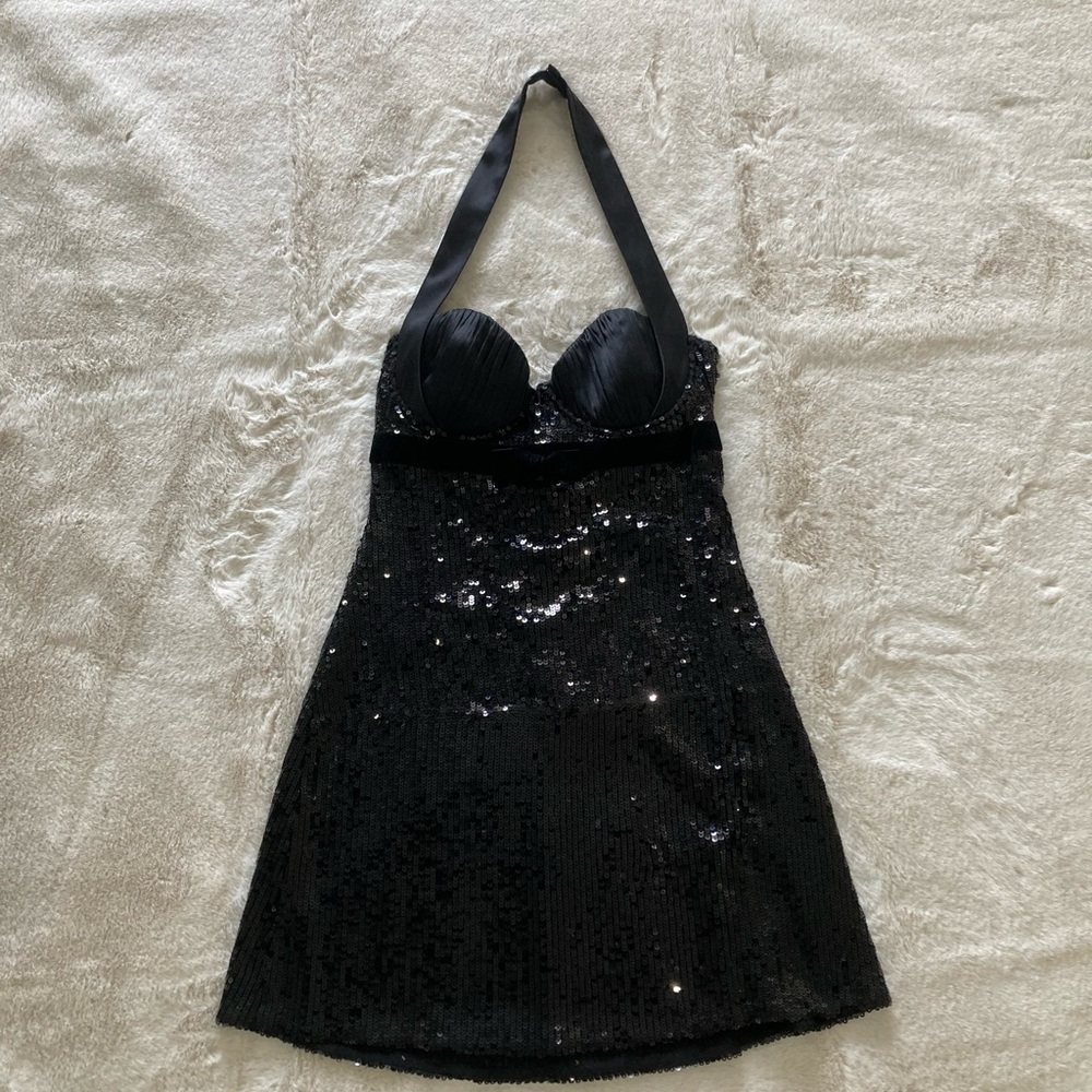 Marciano Little Black Dress, Sequin, Tuxedo Style, Extra Small, XS